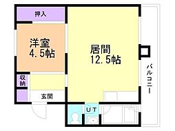 ビレッジハウス砂川2号棟 1LDKの間取図画像