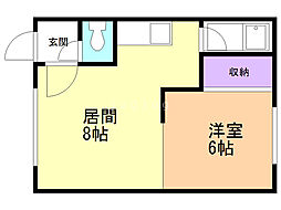 テルメハイツA 1LDKの間取図画像