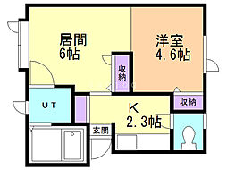 youトピア豊岡弐番街D 1DKの間取図画像