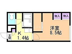 レオパレスハピネスM 1Kの間取図画像