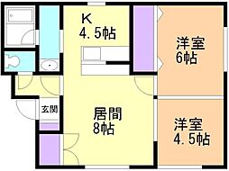 新都ハイツ 2LDKの間取図画像