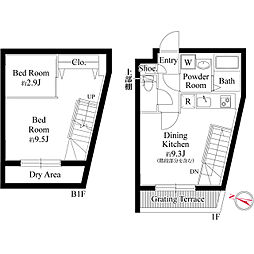 目黒区洗足1丁目マンション 2DKの間取図画像