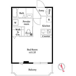 クレセントコート ワンルームの間取図画像