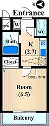 ヴィラ多摩川 1Kの間取図画像