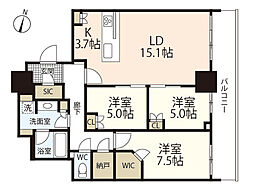 グランクロスタワー広島 3LDKの間取図画像