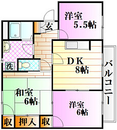 ディアス川内B 3DKの間取図画像