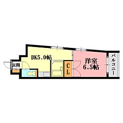 エオス舟入 1DKの間取図画像