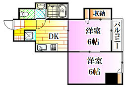 宇品川手ビル 2DKの間取図画像