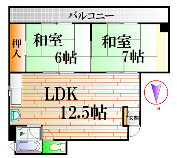 広島県広島市中区榎町(賃貸マンション2LDK・2階・55.00㎡)の写真 その2