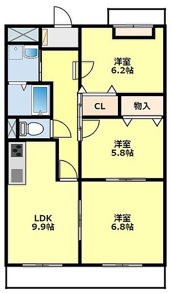 愛知県みよし市東山台(賃貸マンション3LDK・3階・65.10㎡)の写真 その2