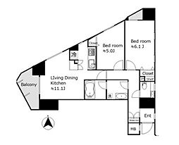 グラントレゾール西日暮里 2LDKの間取図画像