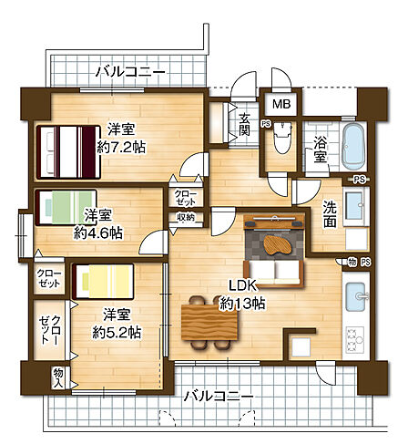 角部屋ならではのプライバシー性の高さが魅力の3LDK。ご家族それぞれの時間を大切にしながら、快適な暮らしをお楽しみいただけます