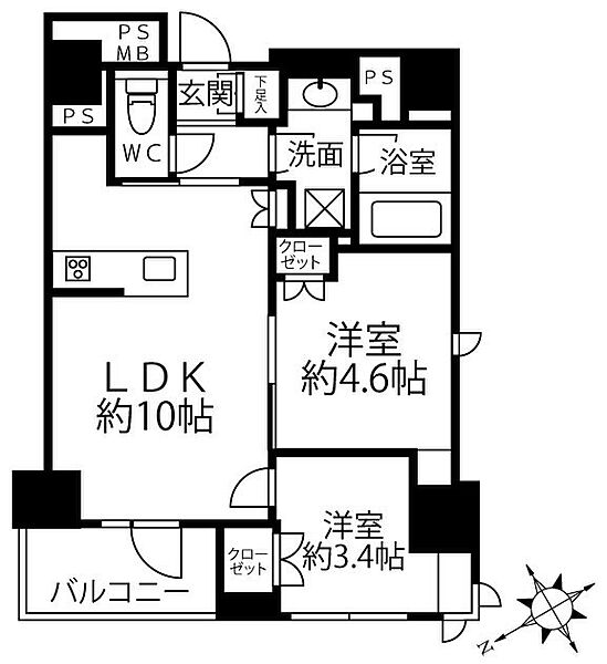 クリオラベルヴィ新富町 ｜東京都中央区新富2丁目(賃貸マンション2LDK・3階・43.04㎡)の写真 その2