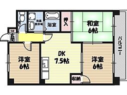 鶴見緑地ハイツ2番館 3DKの間取図画像