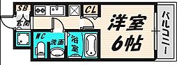 クレアート大阪トゥールビヨン 1Kの間取図画像