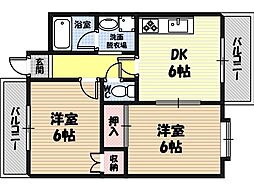 メゾンソフィール 2DKの間取図画像