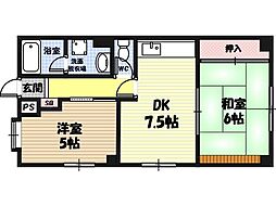 EMScourt関目 2DKの間取図画像