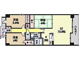 スカイタワー鶴見緑地 3LDKの間取図画像