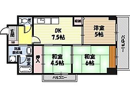 レジョンドール鶴見緑地 3DKの間取図画像