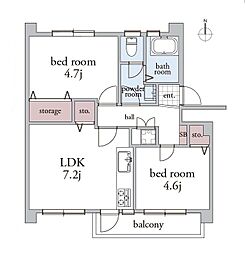 上平間住宅1号棟 2LDKの間取図画像
