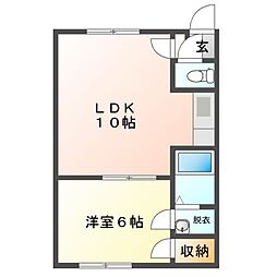 Mハイツ若草2 1LDKの間取図画像