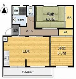 東丘住宅I棟 2LDKの間取図画像