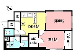 上馬コーポラス 2DKの間取図画像