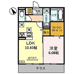 レジデンスコート栗東 1階1LDKの間取り