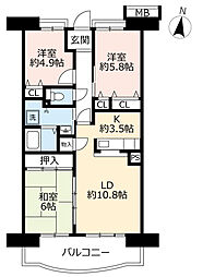 UR都市機構アーバンラフレ小幡7号棟 3LDKの間取図画像