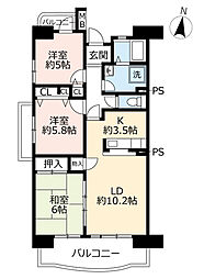 UR都市機構アーバンラフレ小幡7号棟 3LDKの間取図画像