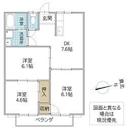 東多賀ハイツB棟 3DKの間取図画像