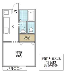 カワマタハイツB 1Kの間取図画像