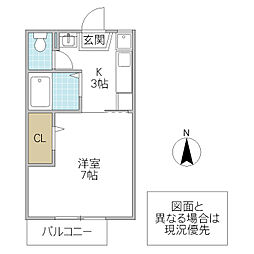 レジデンスみやまD 1Kの間取図画像