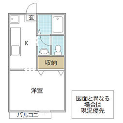 カワマタハイツB 1Kの間取図画像