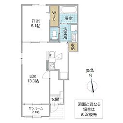 プリュネ双葉 1LDKの間取図画像