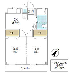 K-2ビル 1DKの間取図画像