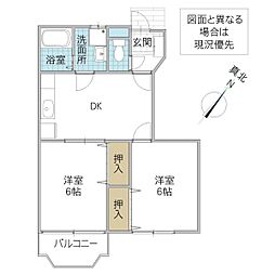 プリムヴェール 2DKの間取図画像