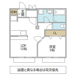 レジデンスみやまF棟 1LDKの間取図画像