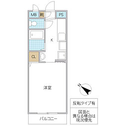 フラット岩ヶ峰 1Kの間取図画像