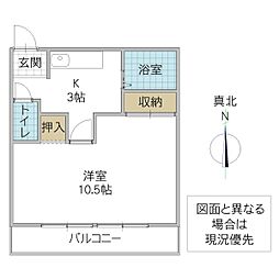 くがやコーポD 1Kの間取図画像