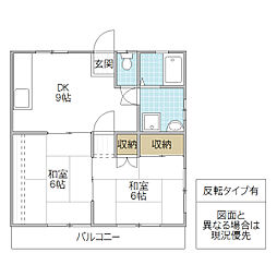 キャッスルクレッセント 2DKの間取図画像