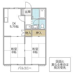 グリーンハイツ 2DKの間取図画像