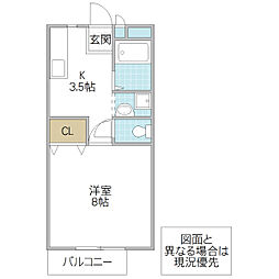 メールハイツA 1Kの間取図画像