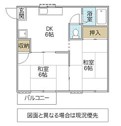 コーポ黒沢B 2DKの間取図画像