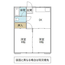 船橋コーポNo.3 2DKの間取図画像