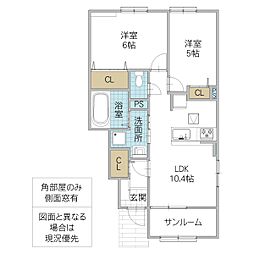 レジデンスノーブルPart.3 2LDKの間取図画像