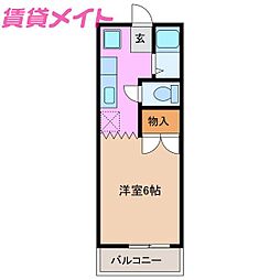 パティオ西山C棟 1Kの間取図画像