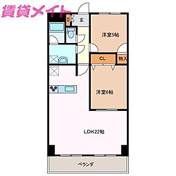 プロミネント四日市 2LDKの間取図画像