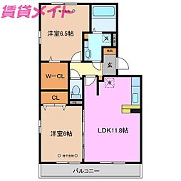 フィオーレジャンダルム 2LDKの間取図画像