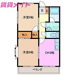 メゾンリビエル 2DKの間取図画像